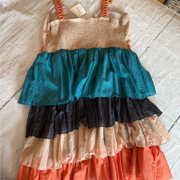New W Tag Kessley Sun Dress Womens Sleeveless Medium Tiered Layers Orange Green - Picture 7 of 7